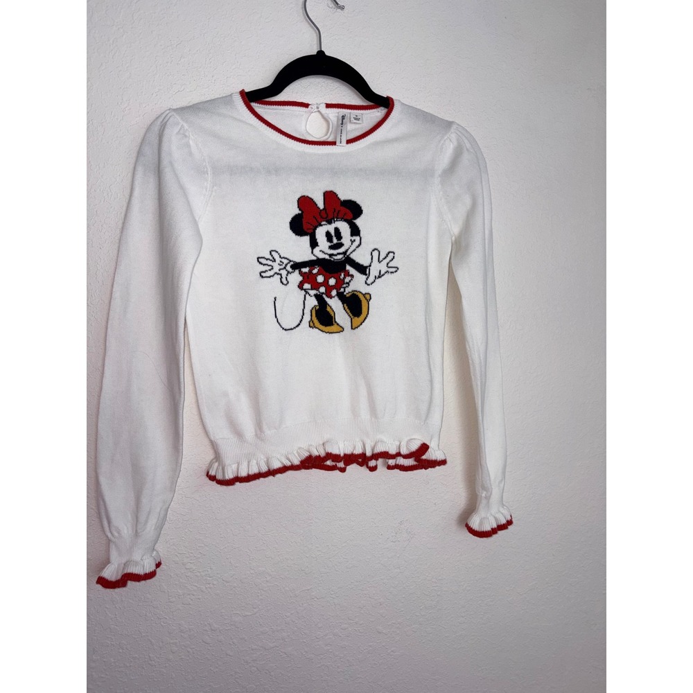 Disney x Janie and Jack Minnie Mouse Sweater age 12 White Excellent Ruffle Trim
